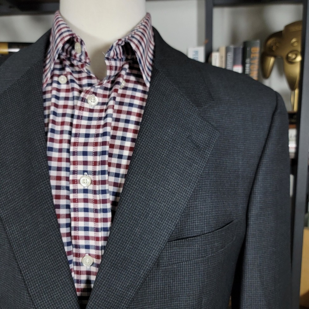 Jones New York Classic Mens Sport Houndstooth Charcoal Worsted Wool Cashmere 42R - Picture 3 of 16